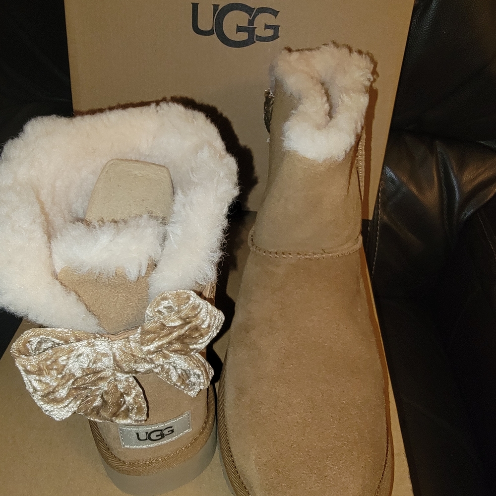 UGG Tan Shearling Boots with Bow